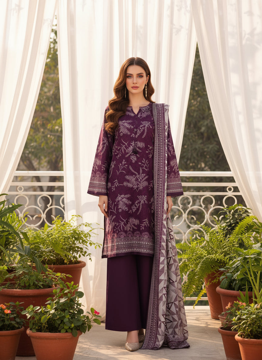 Plum Whisper - SB Printed Khaddar