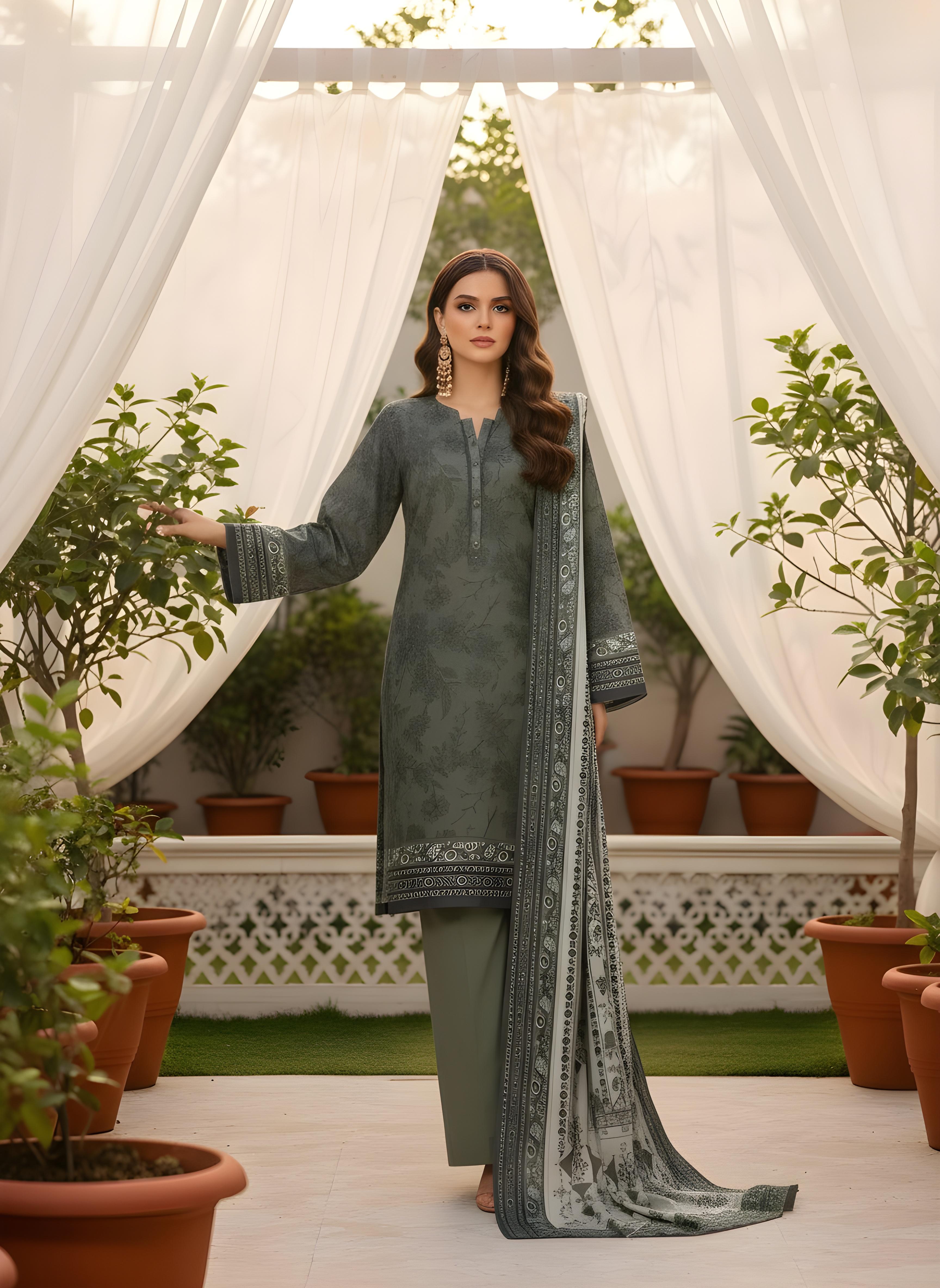 Muted Olive - SB Printed Khaddar