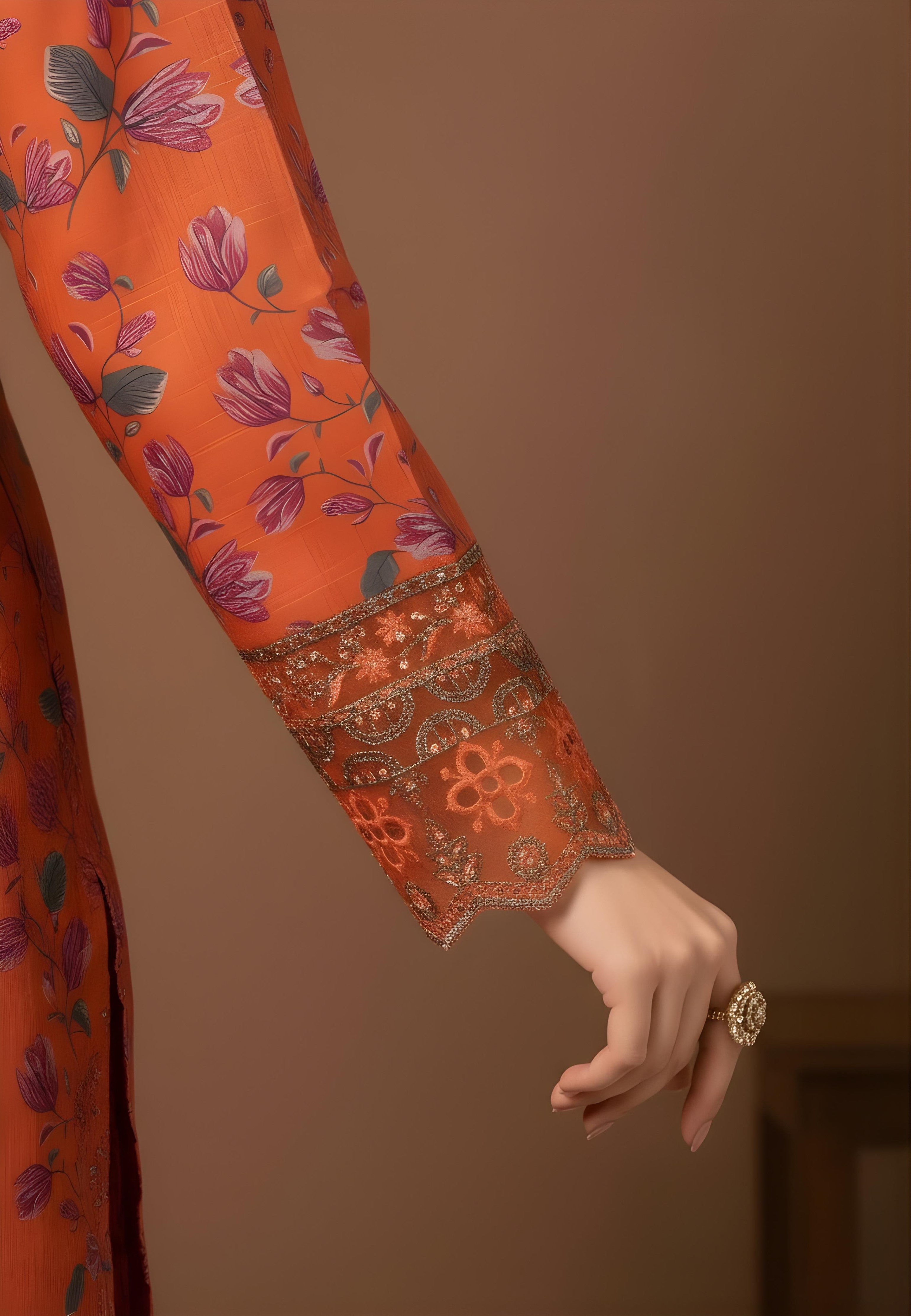 Pech orange - SB Printed Khaddar