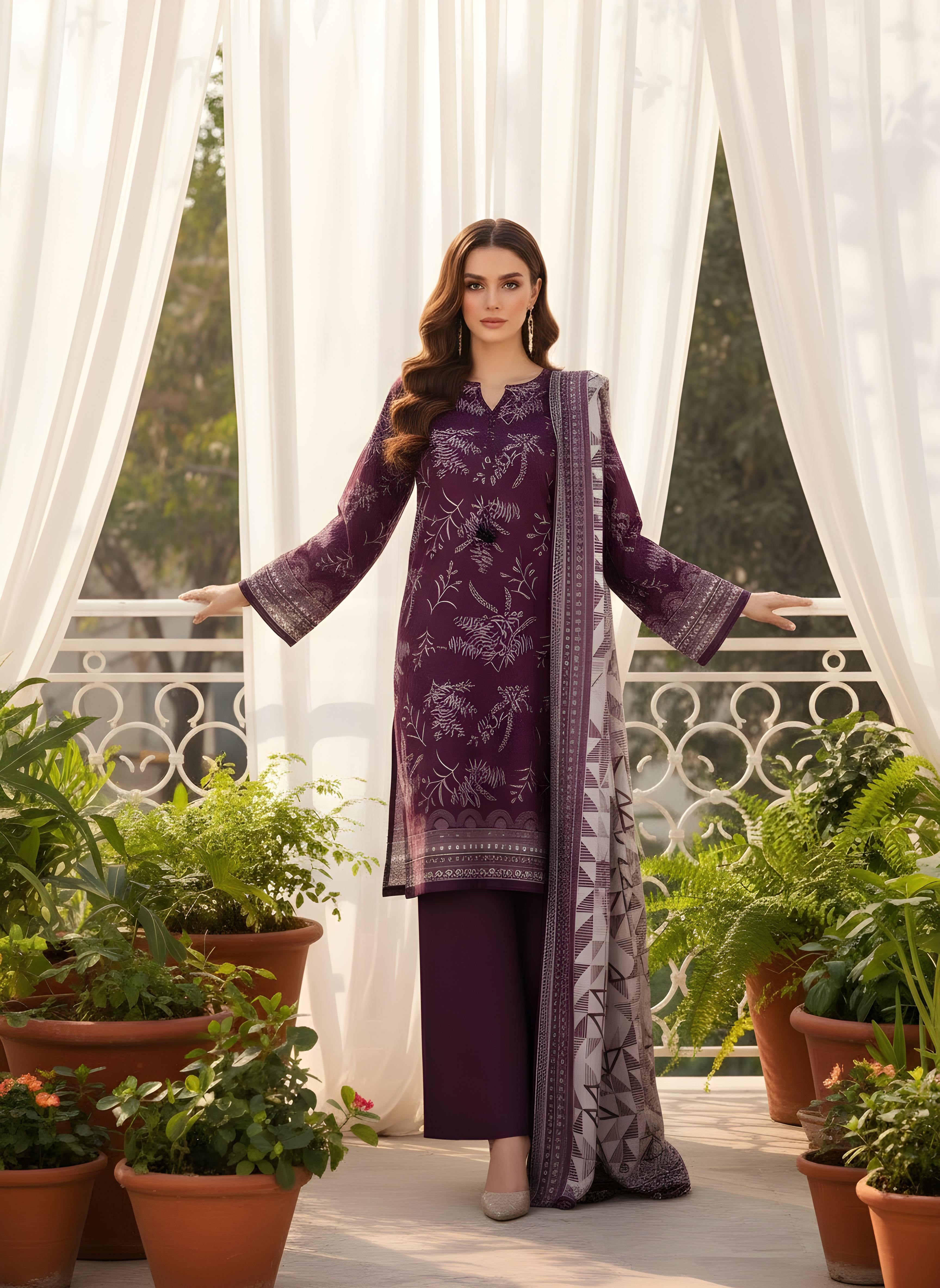 Plum Whisper - SB Printed Khaddar