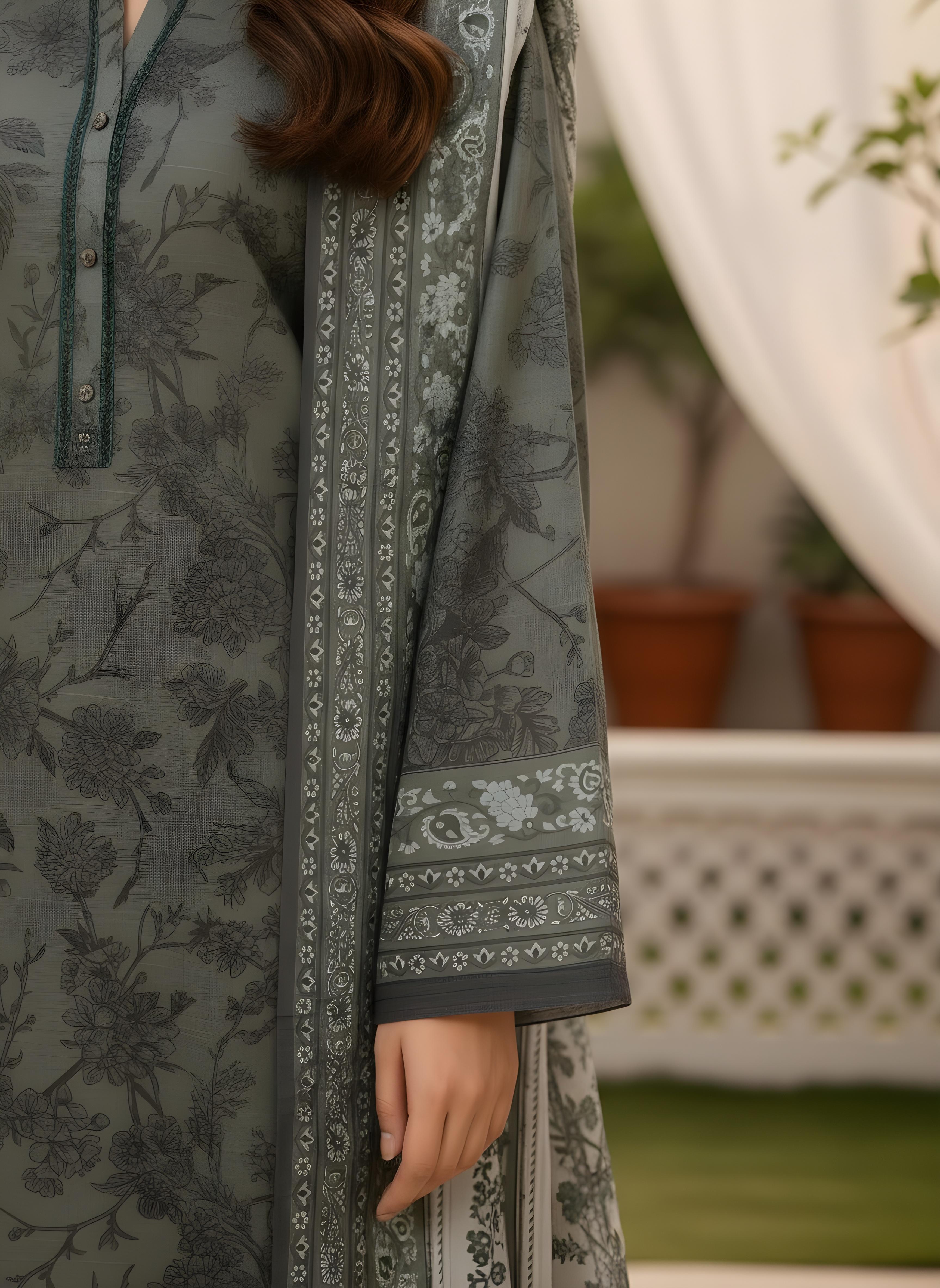 Muted Olive - SB Printed Khaddar