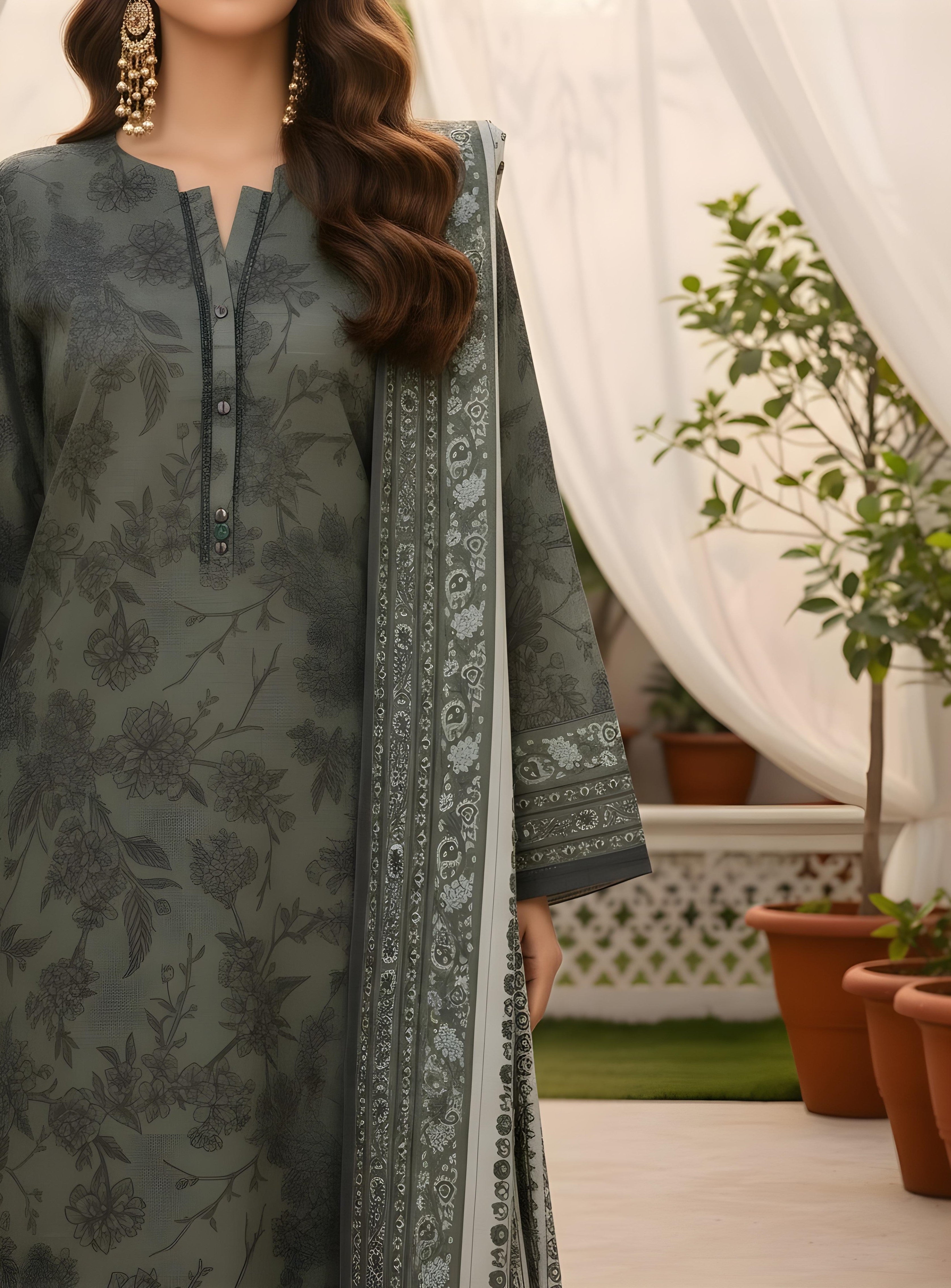 Muted Olive - SB Printed Khaddar