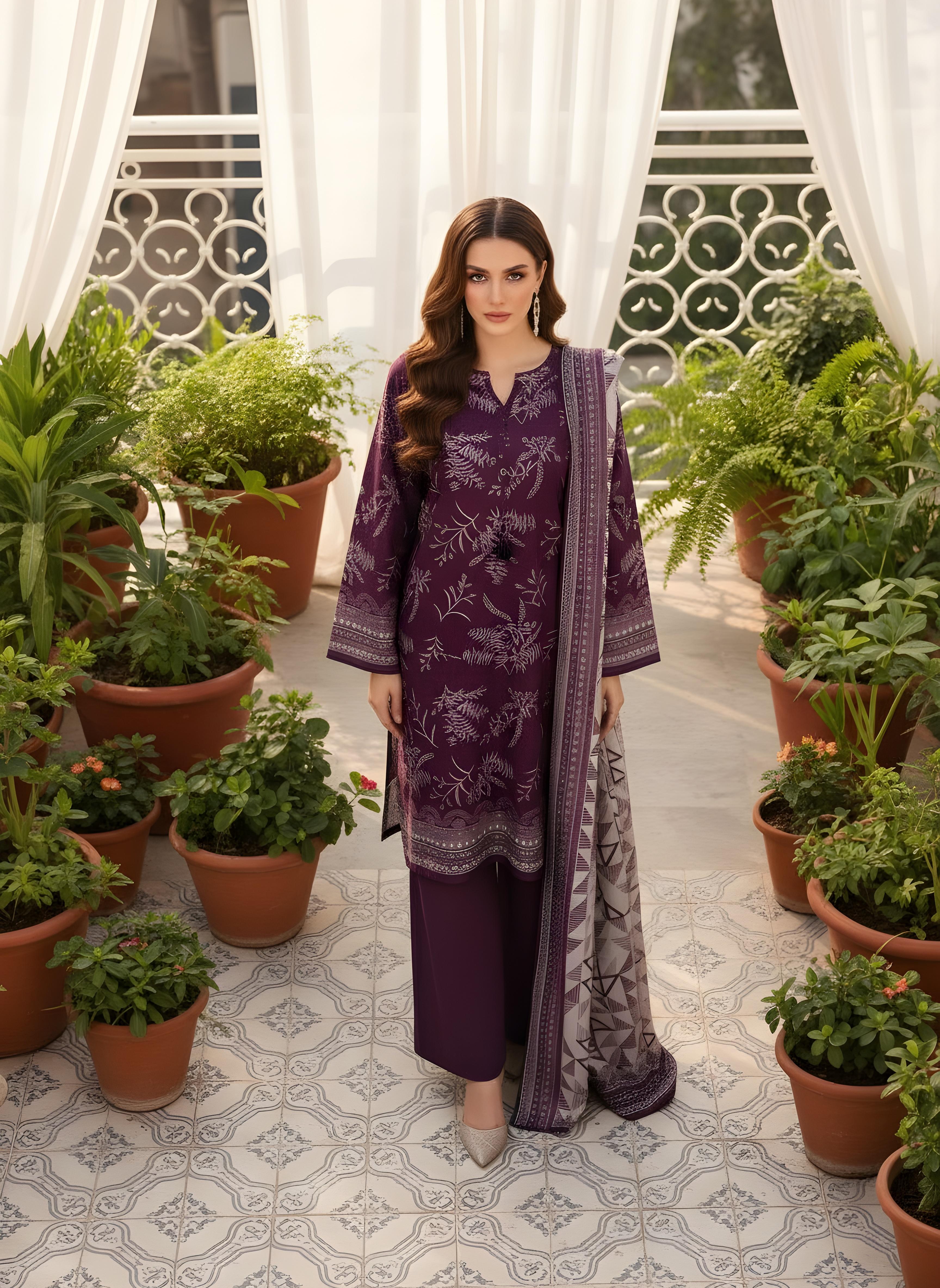 Plum Whisper - SB Printed Khaddar