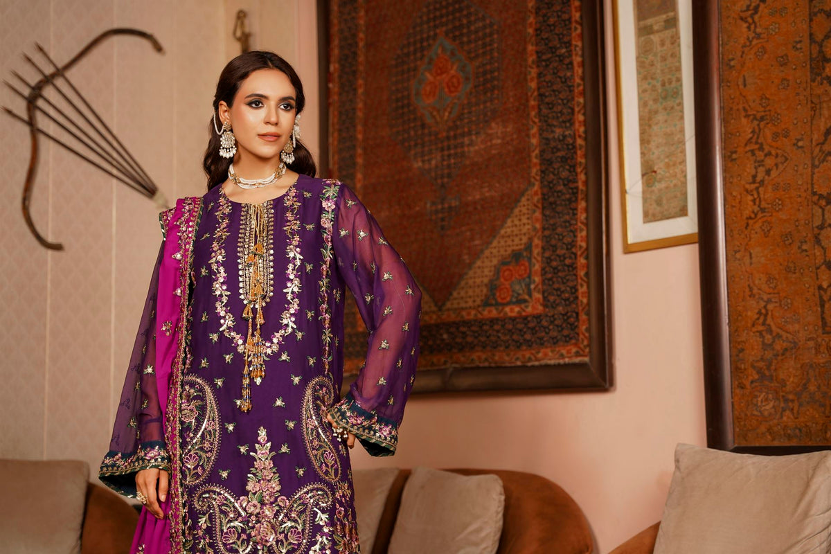 Deep Purple & Magenta Raw Silk Formal Embroidered Suit