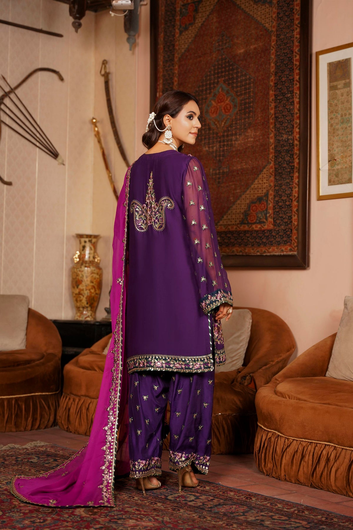 Deep Purple & Magenta Raw Silk Formal Embroidered Suit