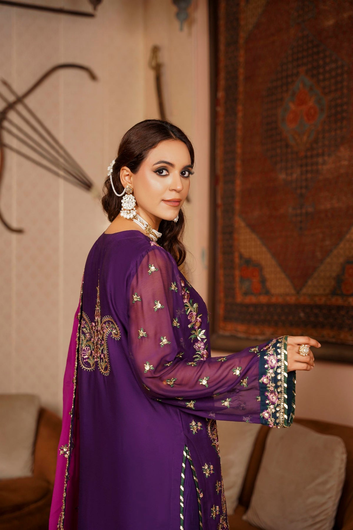 Deep Purple & Magenta Raw Silk Formal Embroidered Suit