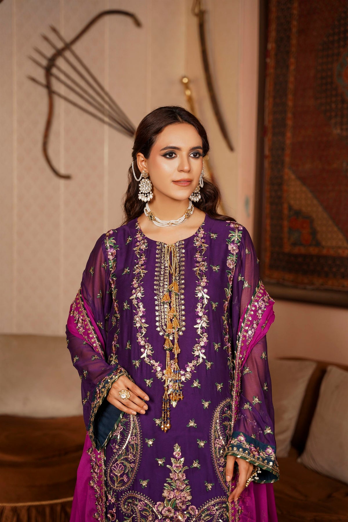 Deep Purple & Magenta Raw Silk Formal Embroidered Suit