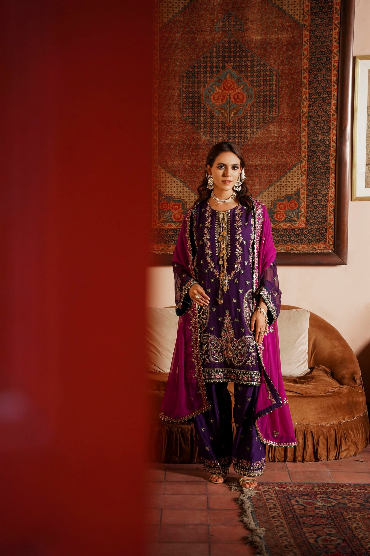 Deep Purple & Magenta Raw Silk Formal Embroidered Suit