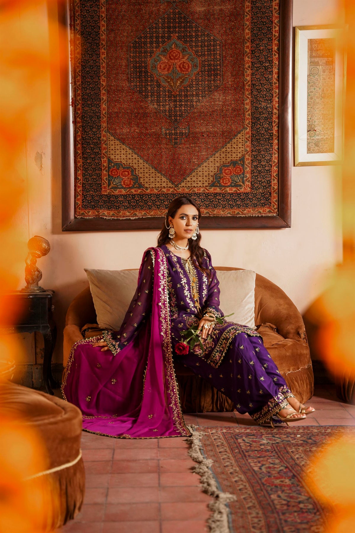 Deep Purple & Magenta Raw Silk Formal Embroidered Suit