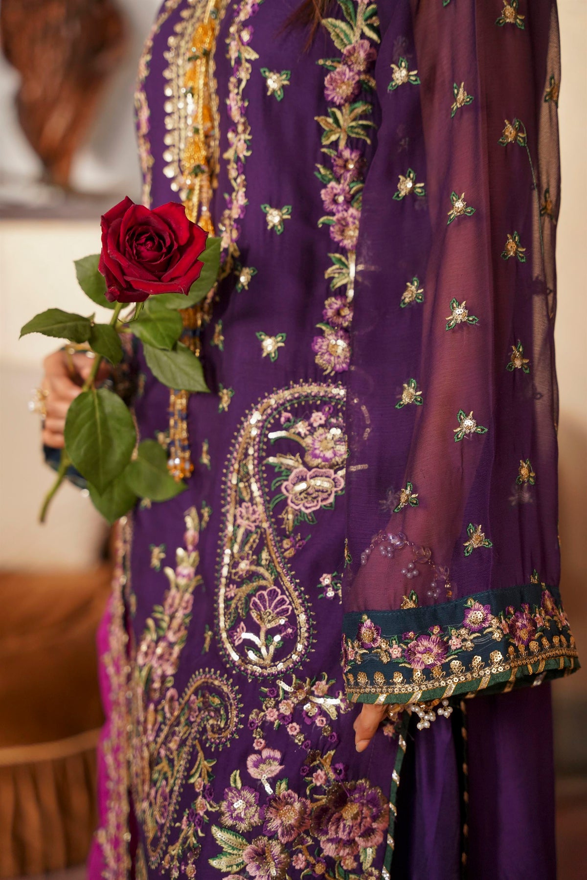 Deep Purple & Magenta Raw Silk Formal Embroidered Suit