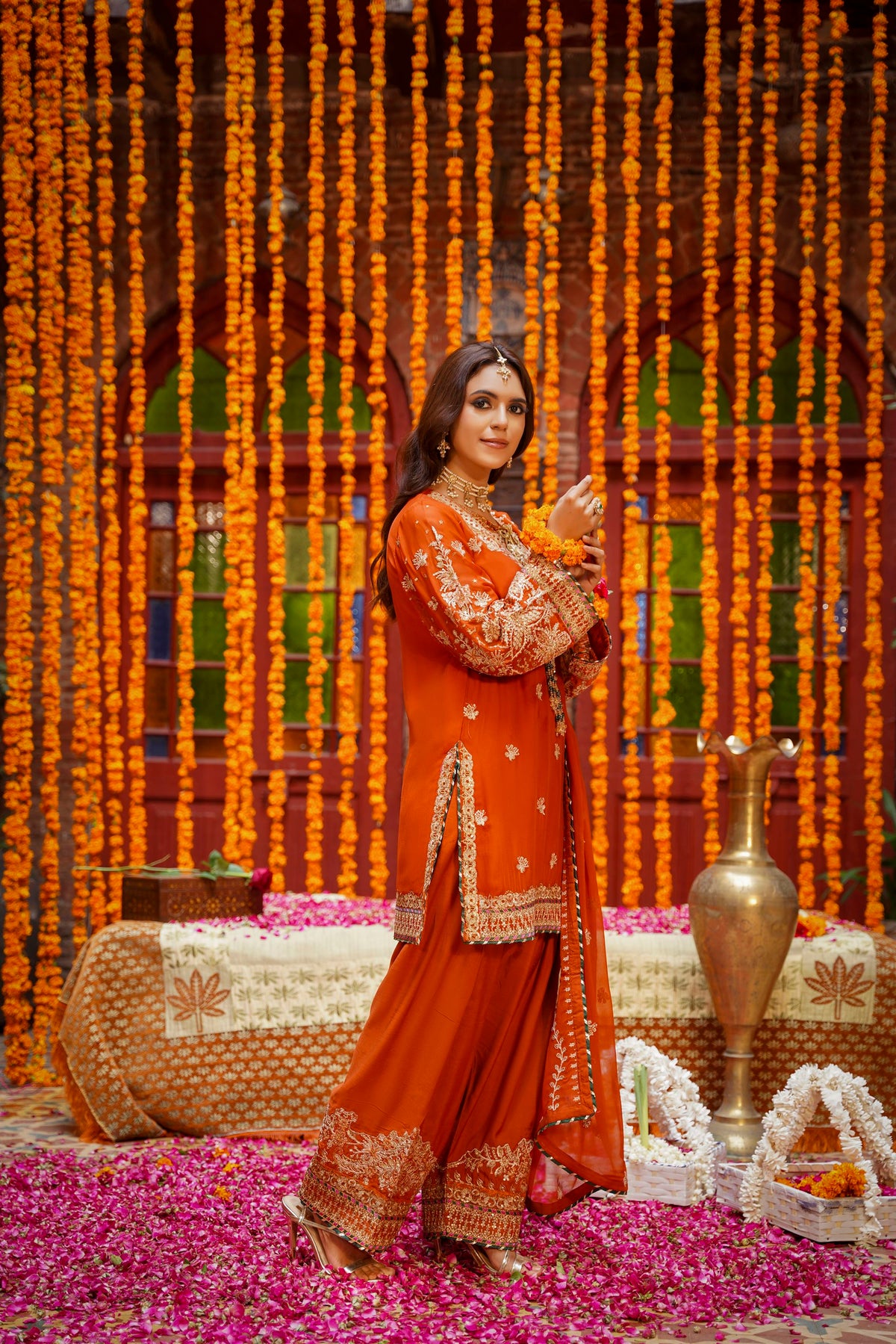 Rust Orange Heavy Embroidered Festive Suit