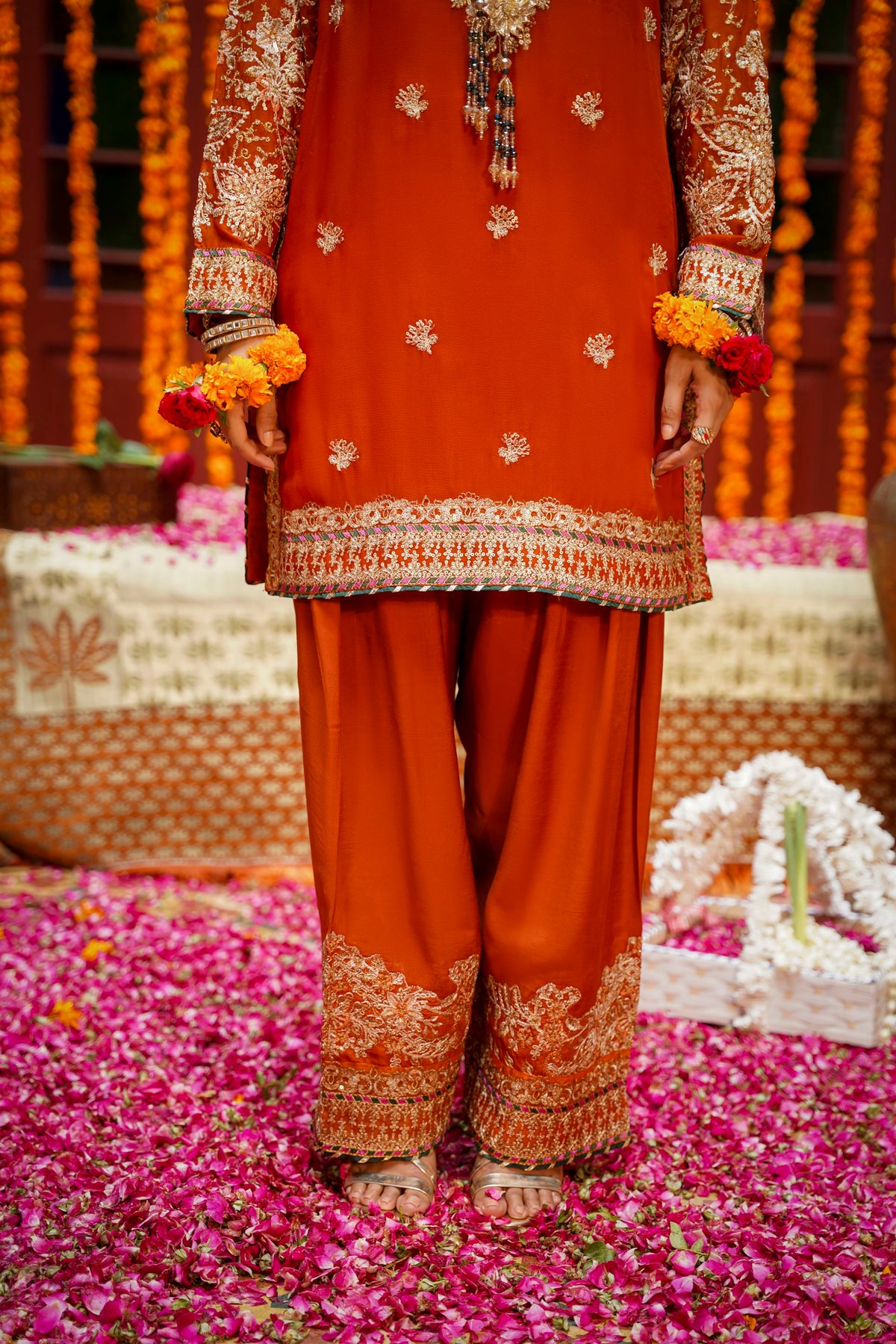Rust Orange Heavy Embroidered Festive Suit