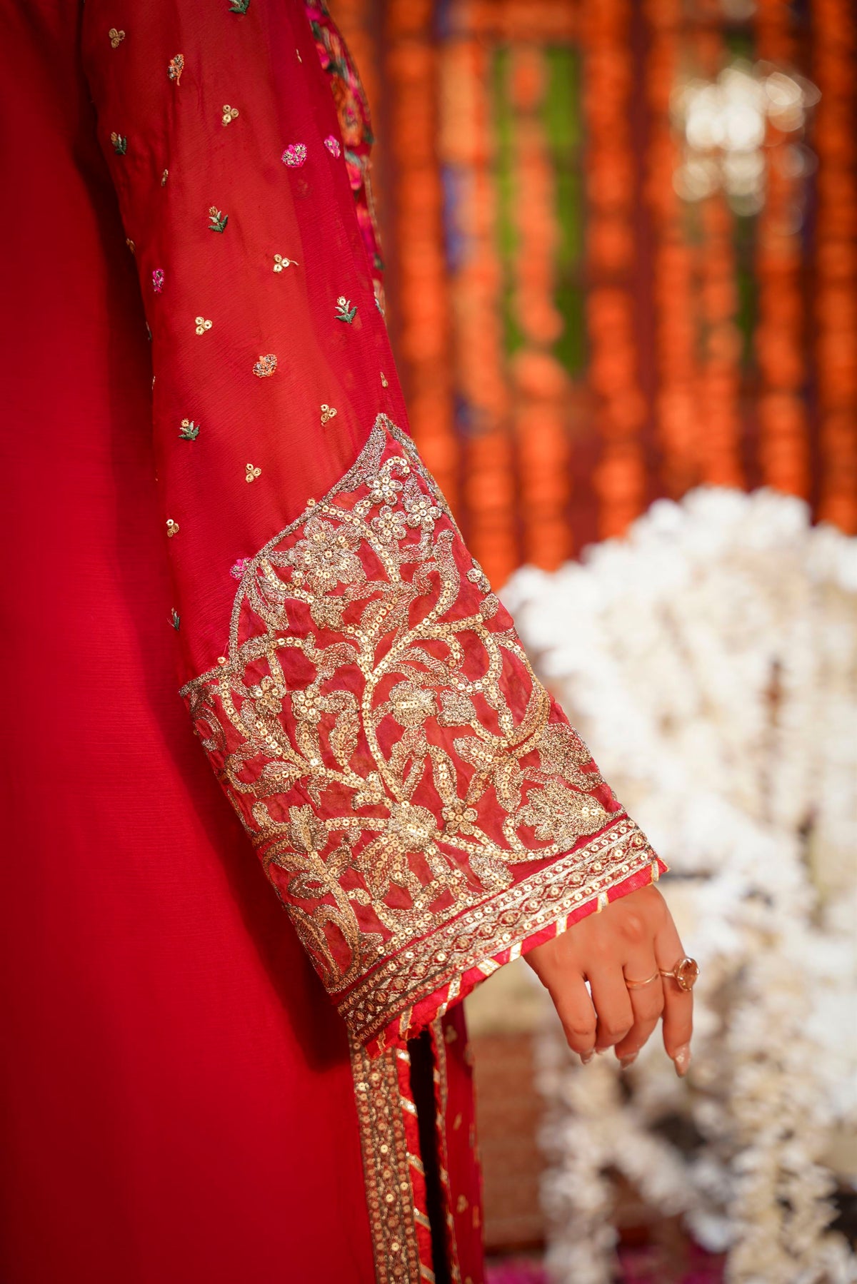 Crimson Red Embroidered Festive Suit with Palazzo