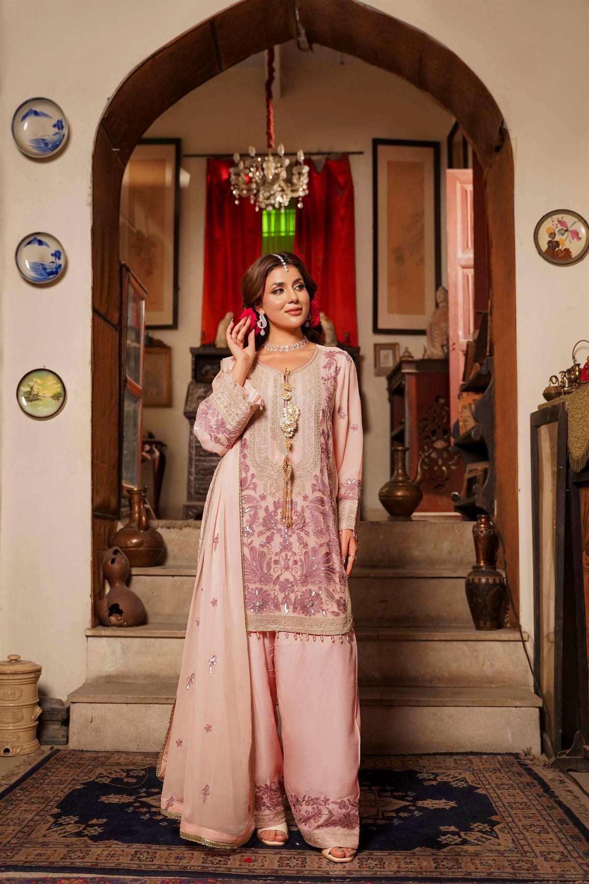 Blush Pink Embroidered Festive Suit with Shalwar