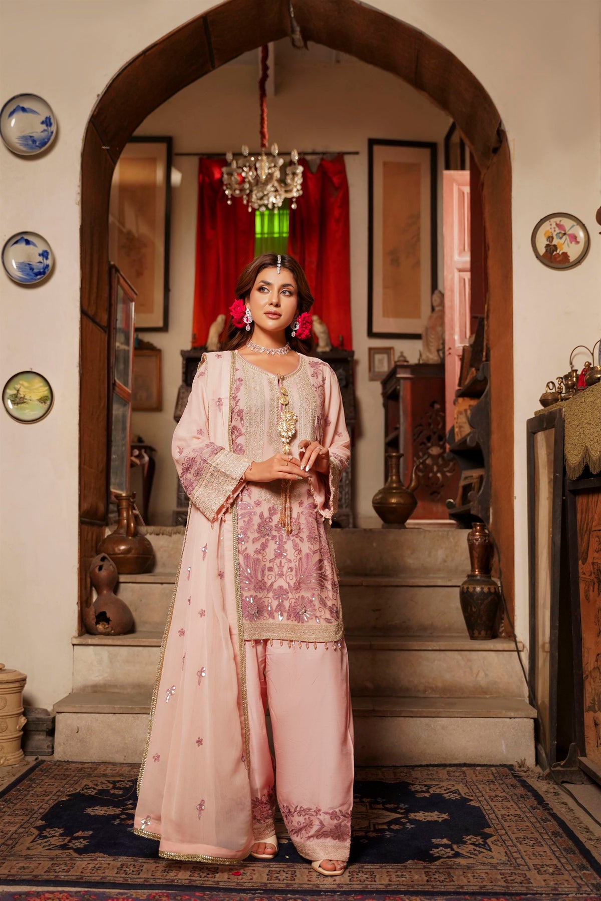 Blush Pink Embroidered Festive Suit with Shalwar