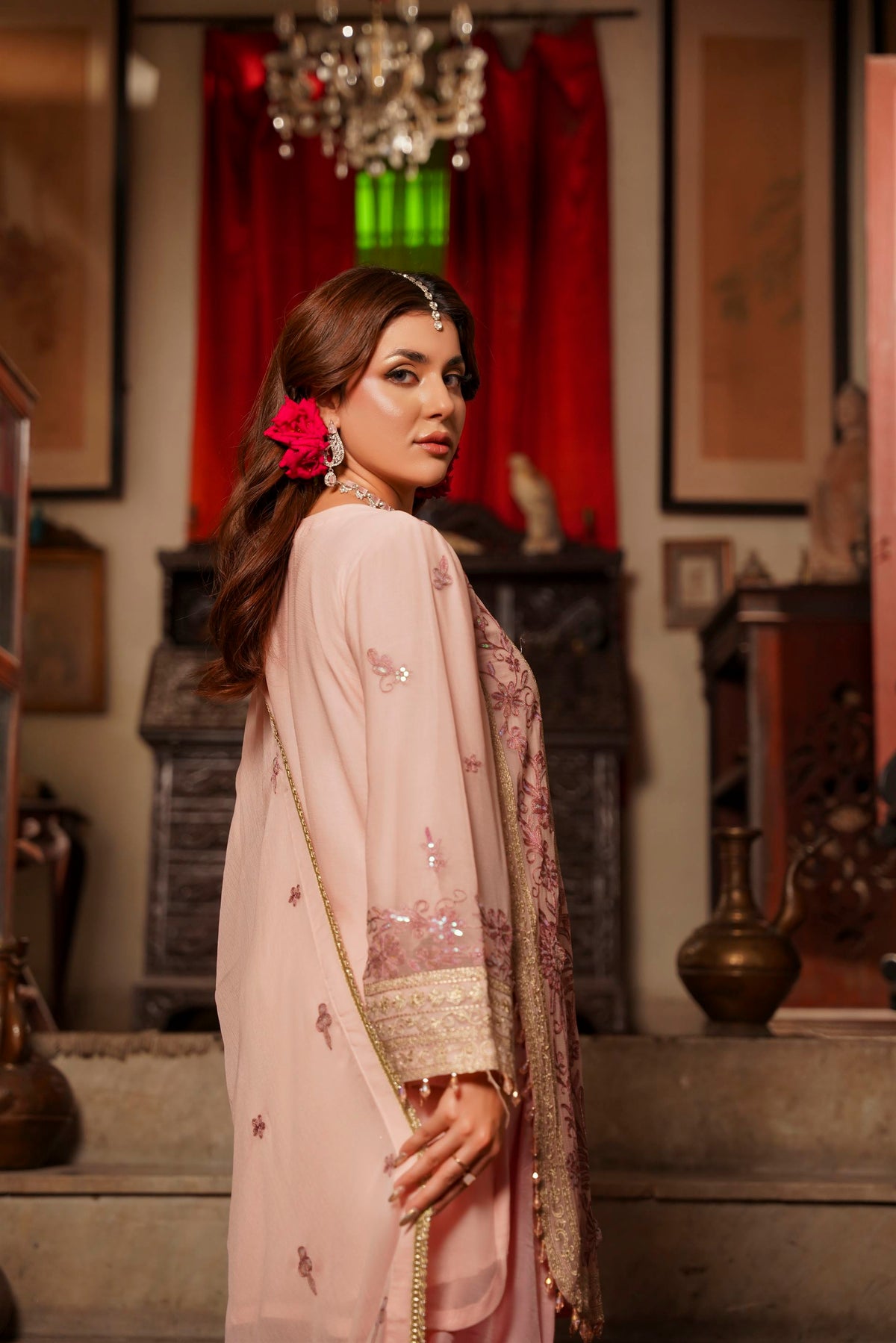 Blush Pink Embroidered Festive Suit with Shalwar