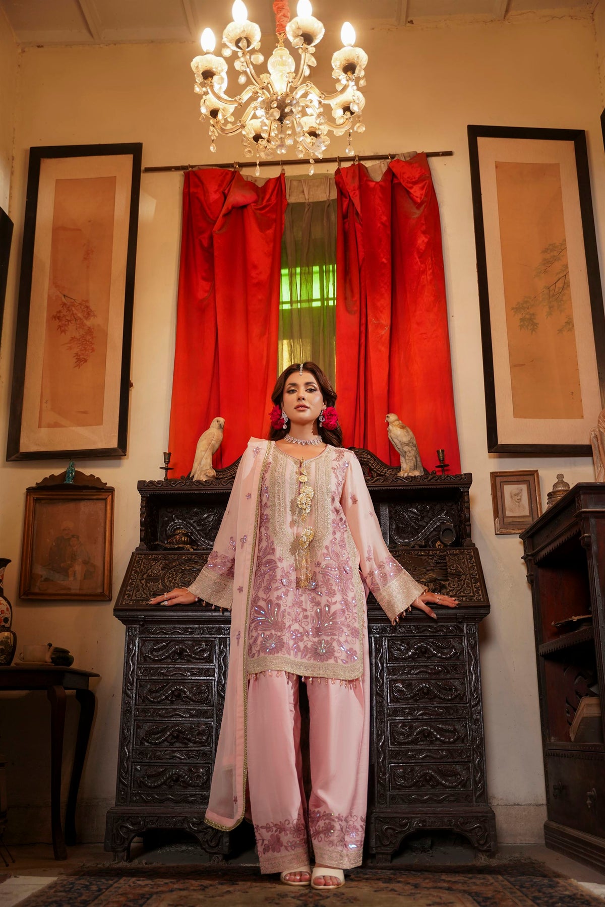 Blush Pink Embroidered Festive Suit with Shalwar