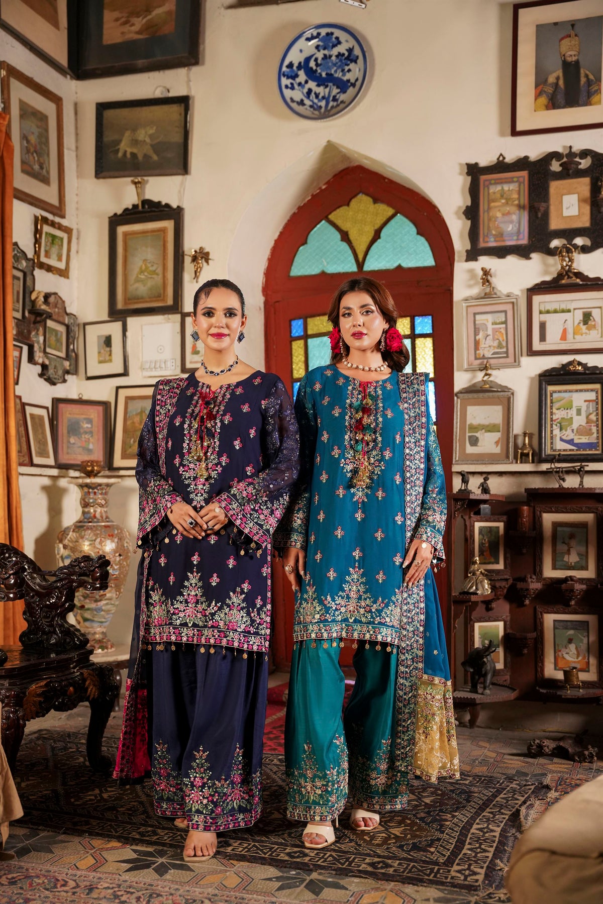 Deep Navy Blue Embroidered Festive Suit with Shalwar