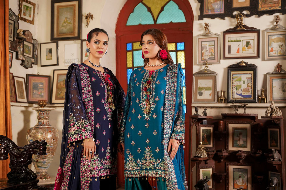 Deep Navy Blue Embroidered Festive Suit with Shalwar