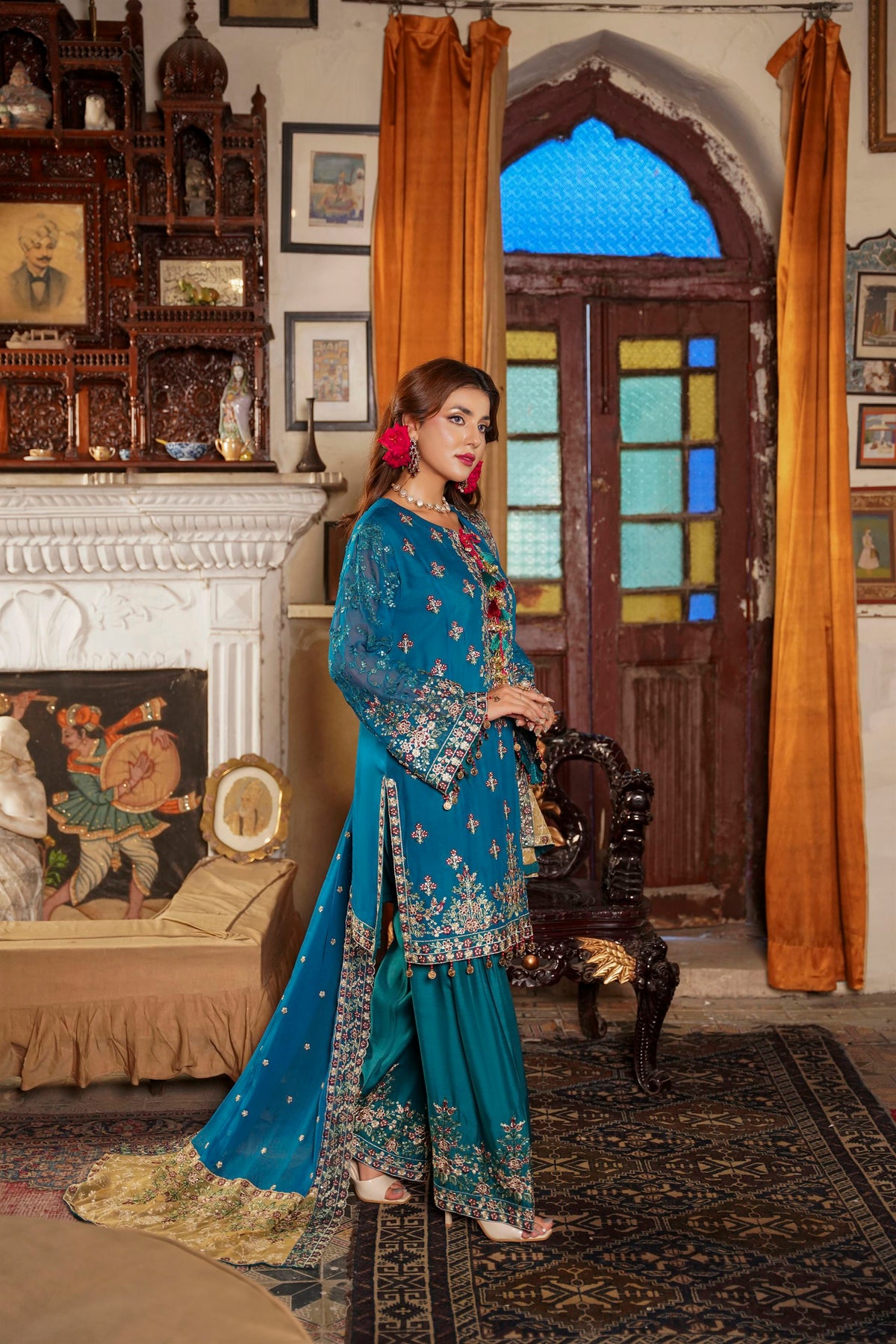 Deep Teal Traditional Kurta with  Dupatta