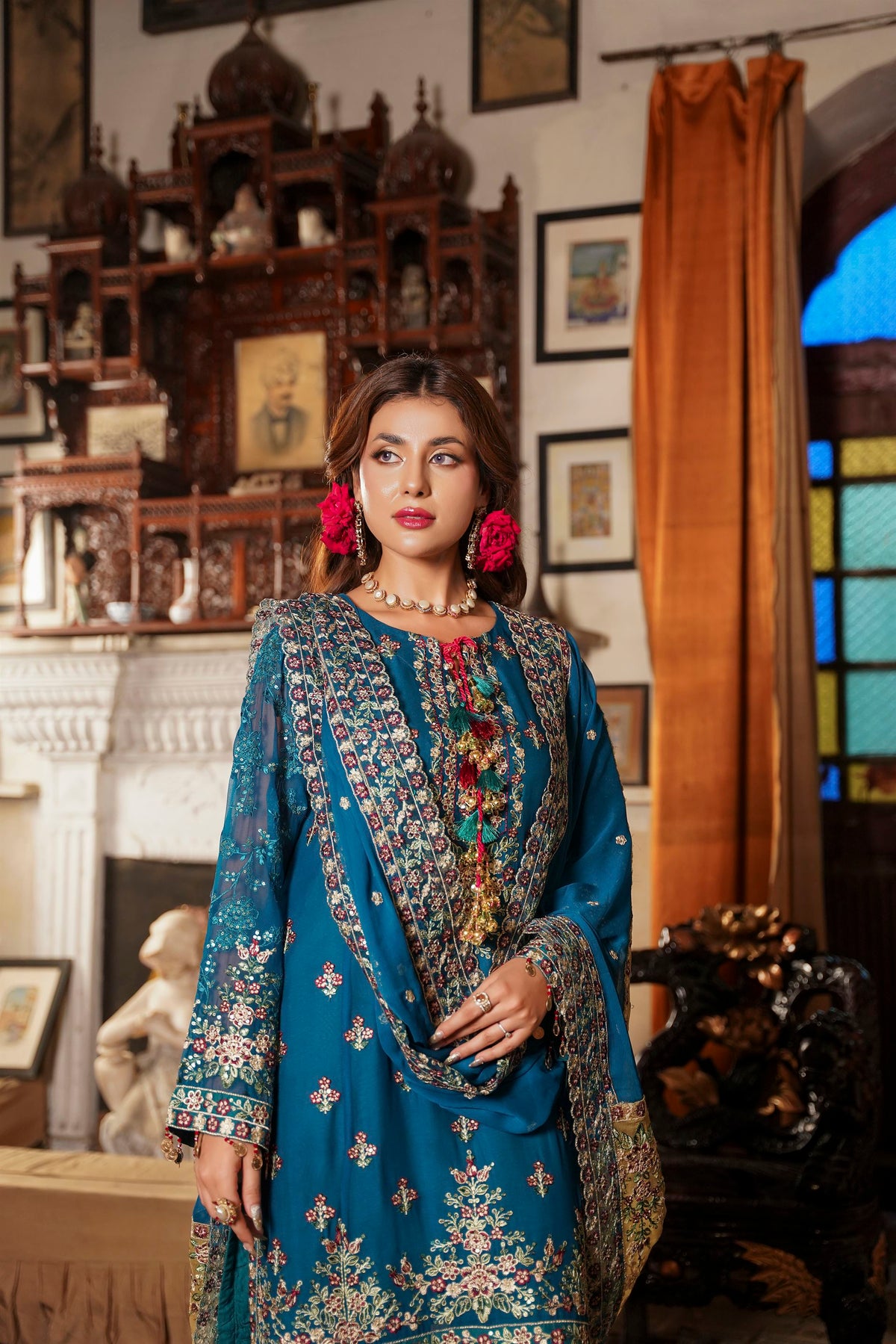 Deep Teal Traditional Kurta with  Dupatta