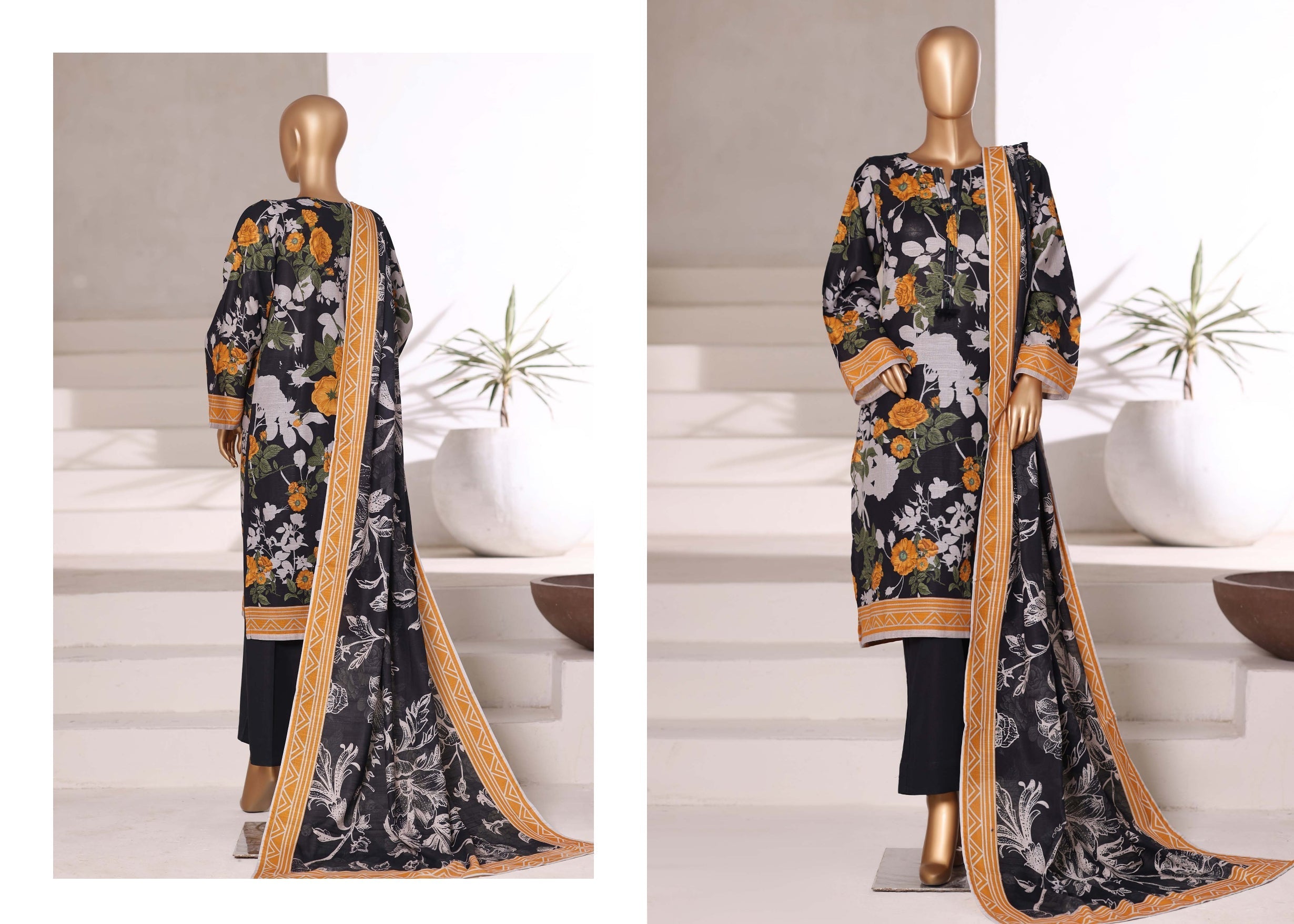 Deep Gray - SB Printed Khaddar