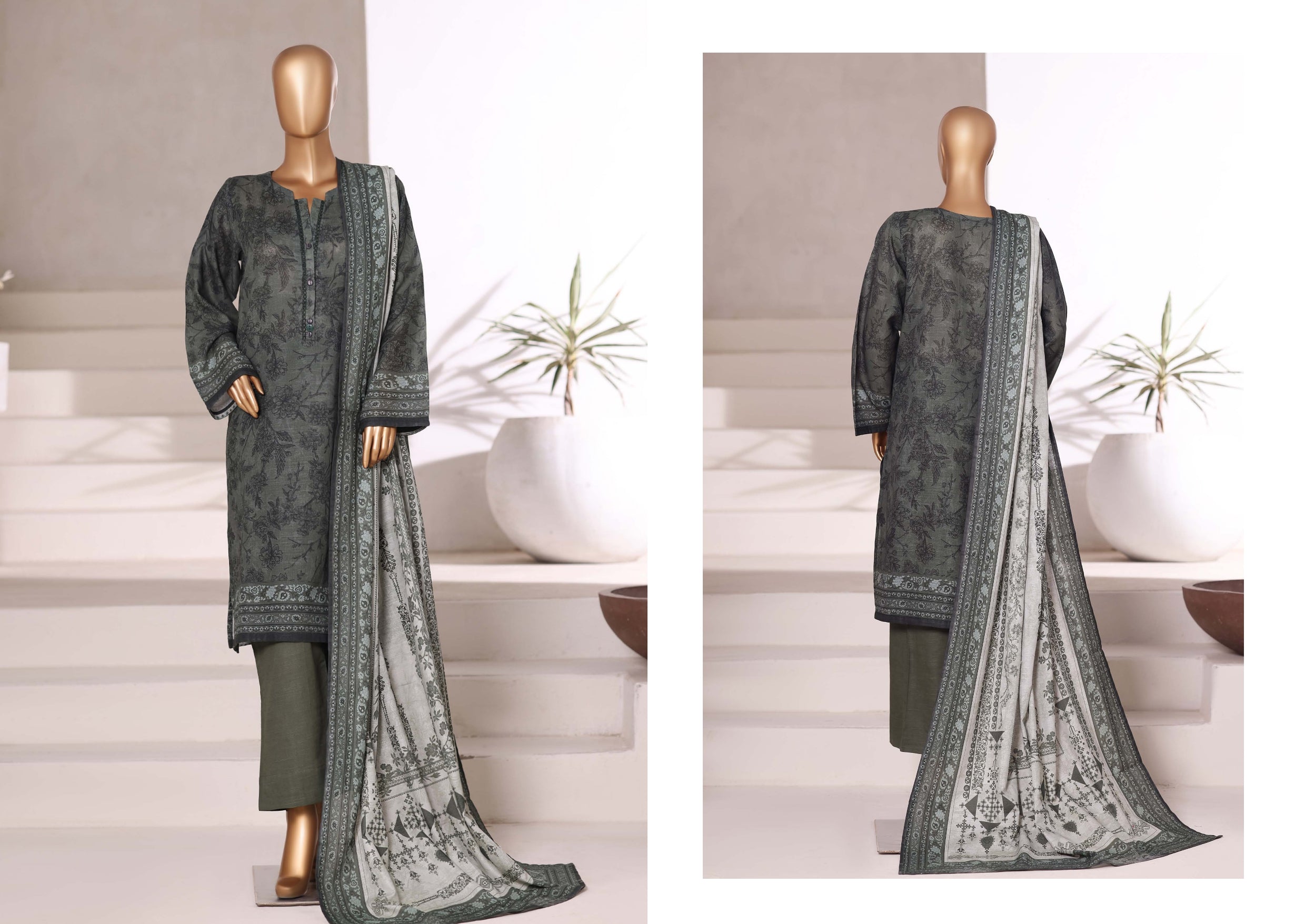 Muted Olive - SB Printed Khaddar